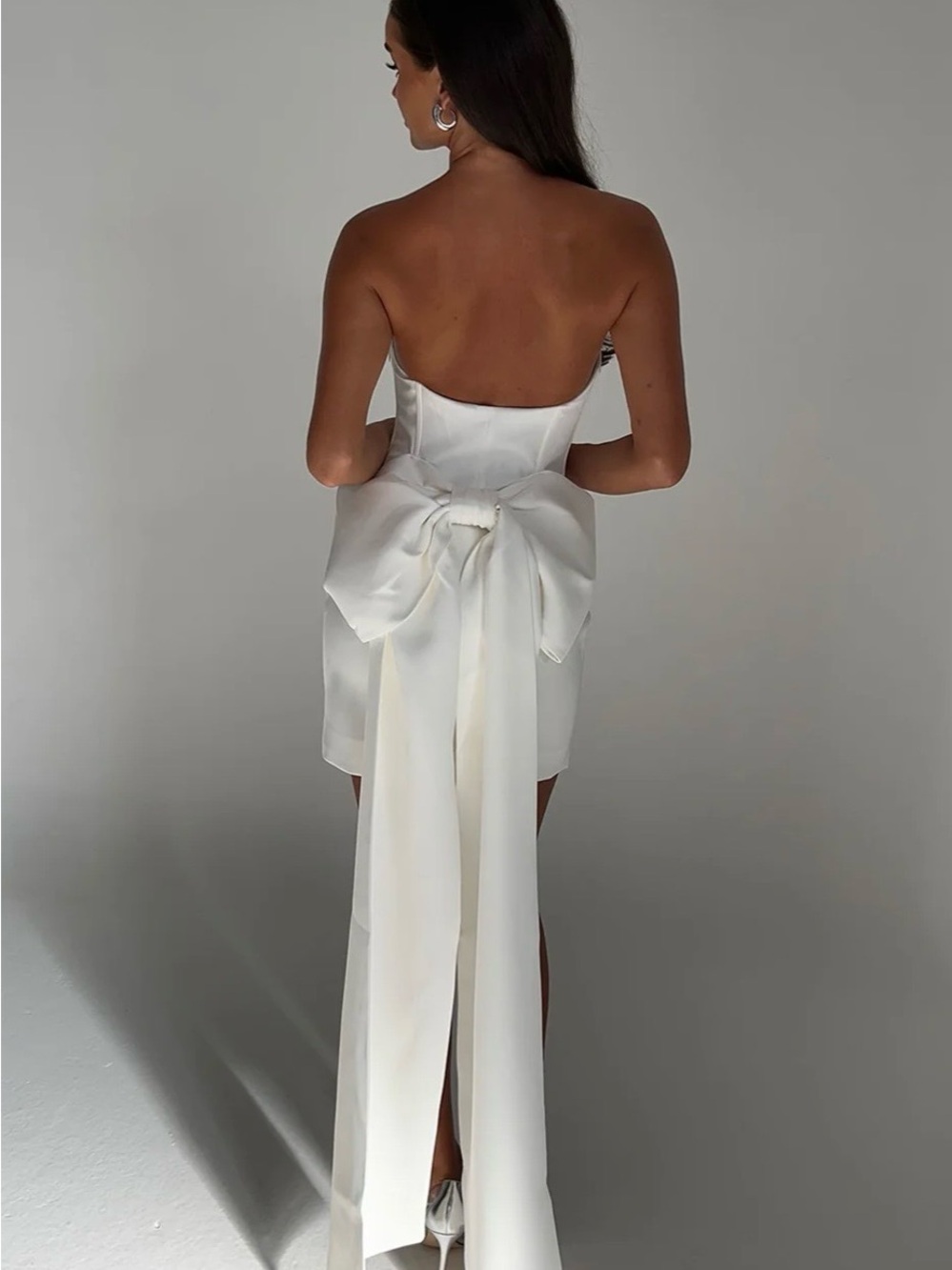 Meshki Strapless White Mini Dress with Oversized Bow